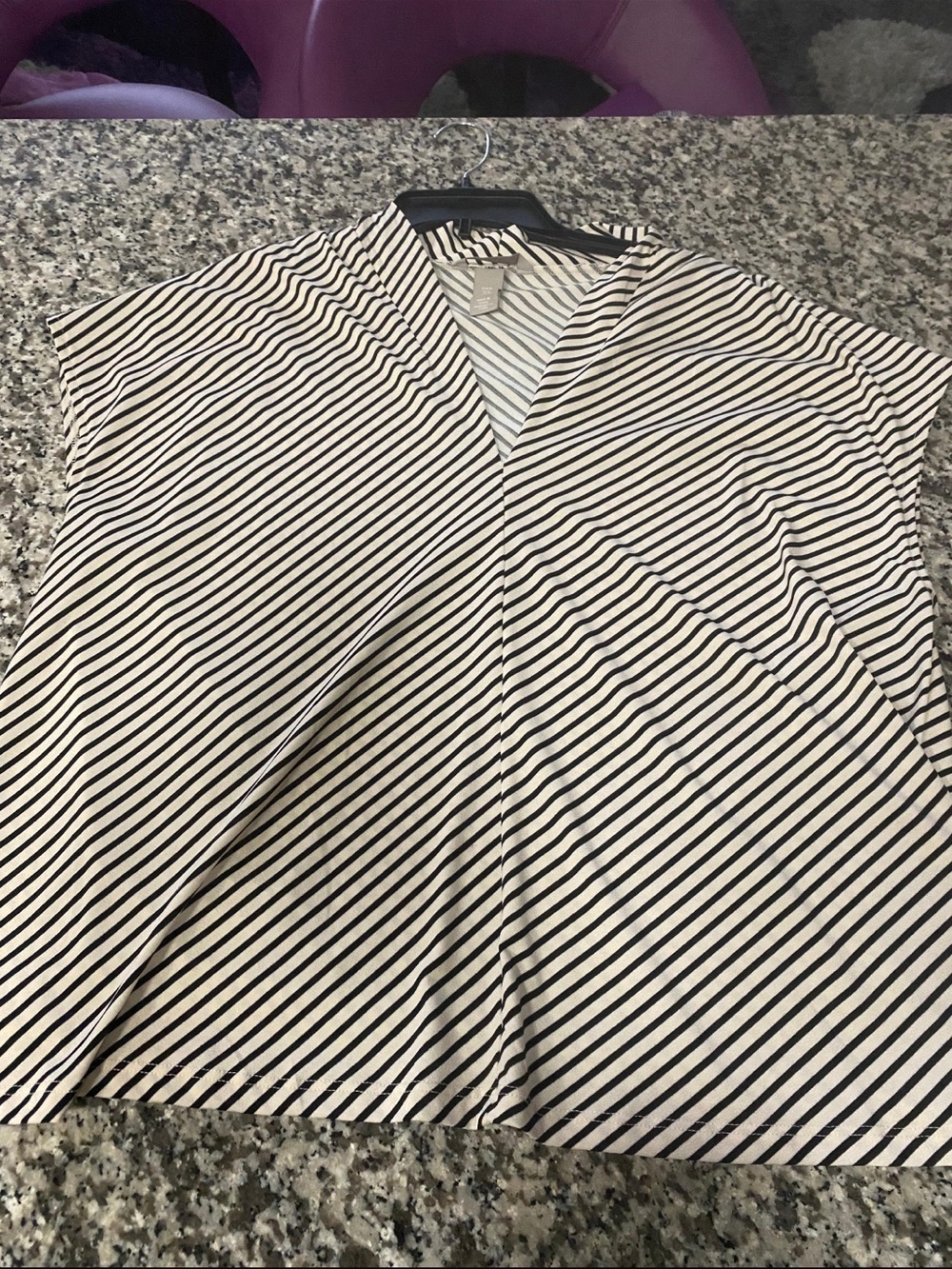 H&M Black and White Striped V-Neck Blouse